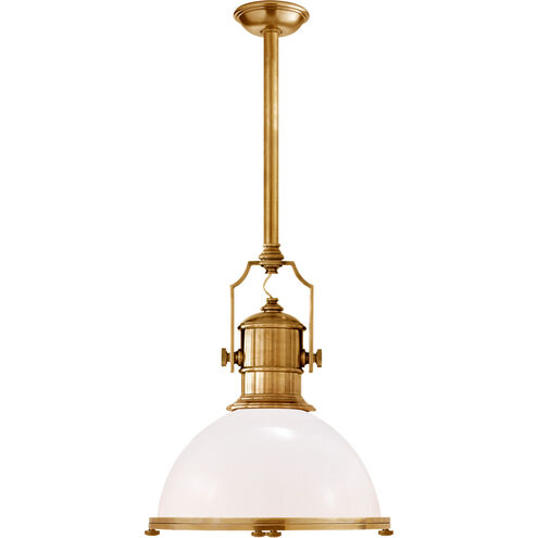 Chapman & Myers Country Industrial 1 Light 19.5 inch Antique-Burnished Brass Pendant Ceiling Light in White Glass, Large