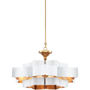 Grand Lotus 6 Light 30 inch Sugar White/Comtemoprary Gold Leaf Chandelier Ceiling Light, Convertible to Semi-Flush