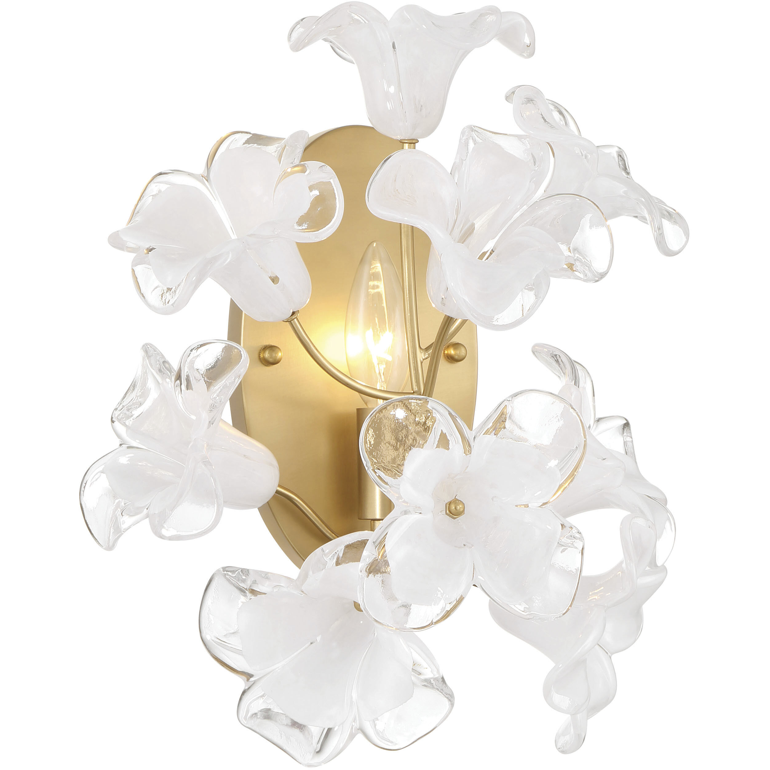 Bloome Wall Sconce Wall Light in Legacy Brass, Clear Handmade Glass