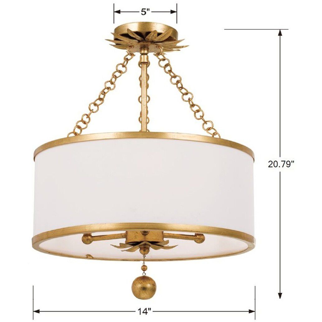 Broche 3 Light 14 inch Antique Gold Semi Flush Ceiling Light