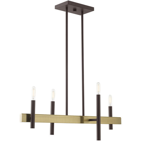 Denmark 4 Light 7 inch Bronze with Antique Brass Accents Chandelier Ceiling Light