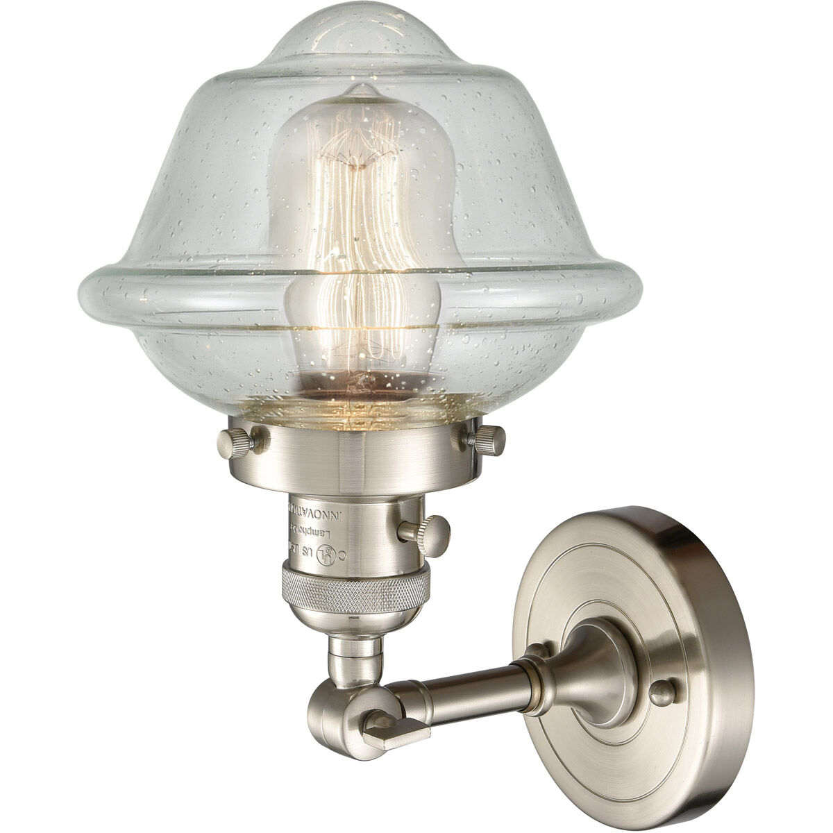 Franklin Restoration Small Oxford 1 Light 8 inch Brushed Satin Nickel Sconce Wall Light in Seedy Glass, Franklin Restoration