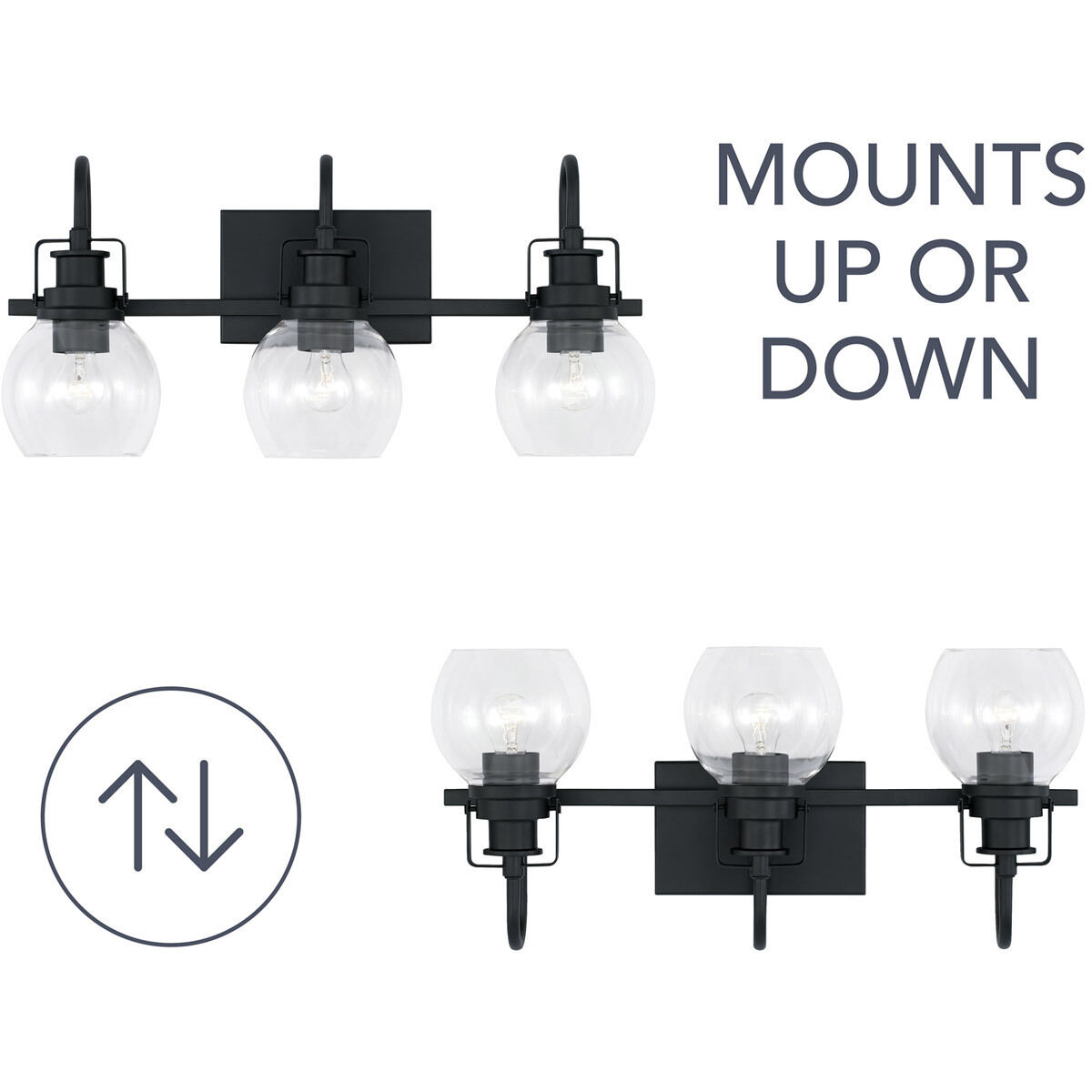 Elijah 3 Light 23.75 inch Matte Black Vanity Light Wall Light