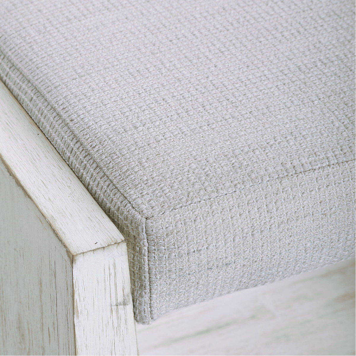 Cabana Warm White Wash and Off White Fabric Bench, Small