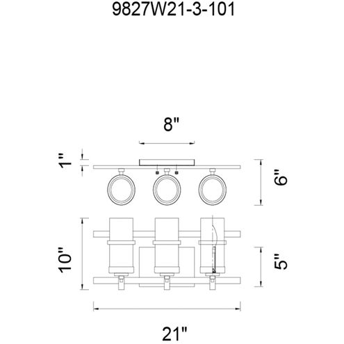 Sierra 3 Light 21 inch Black Wall Light