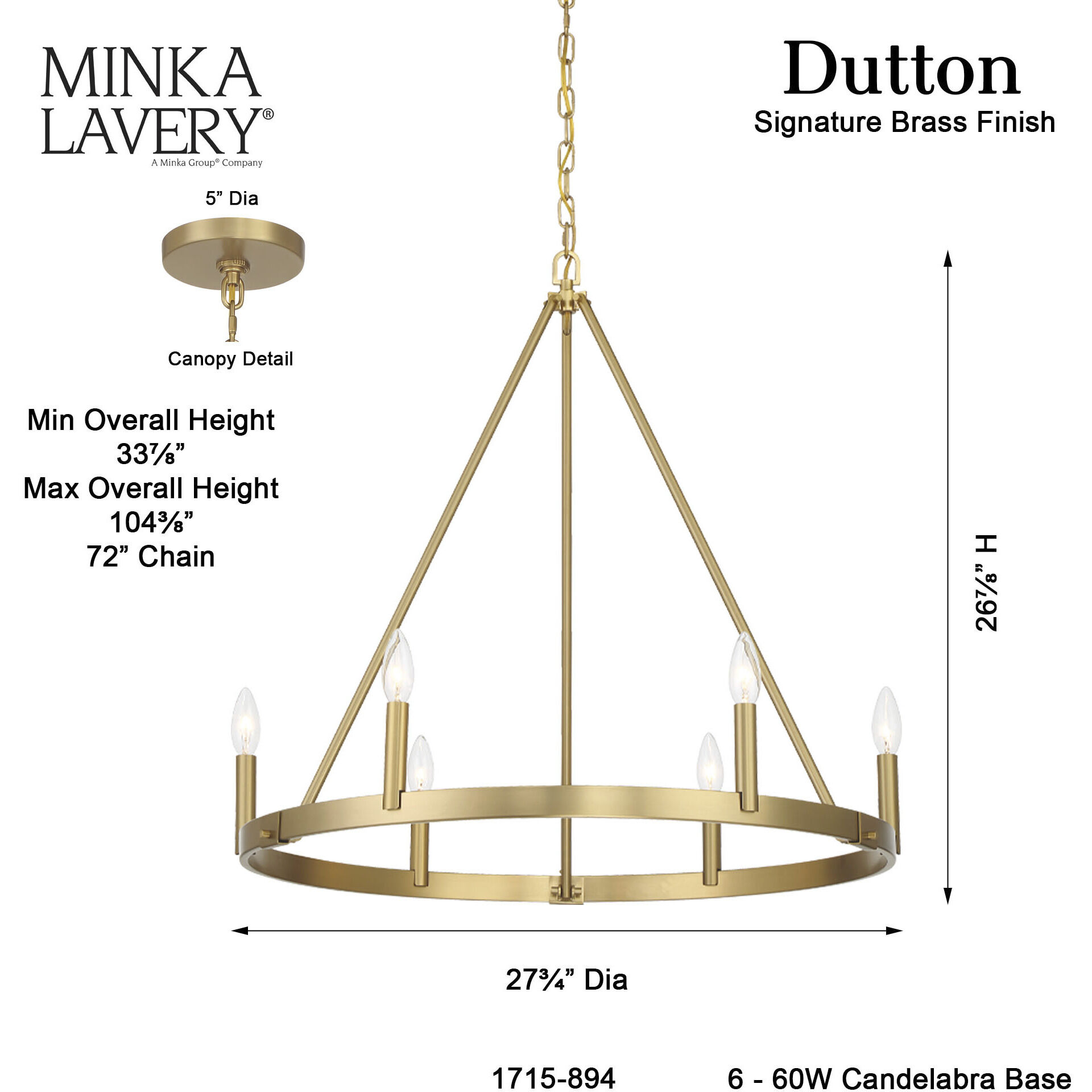 Dutton 6 Light 27.75 inch Signature Brass Chandelier Ceiling Light