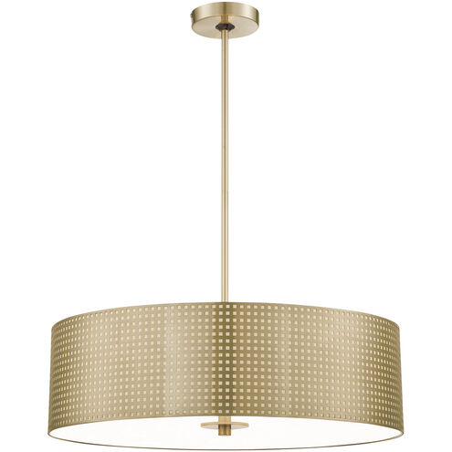 Grid 4 Light 24 inch Soft Rass Pendant Ceiling Light in Soft Brass