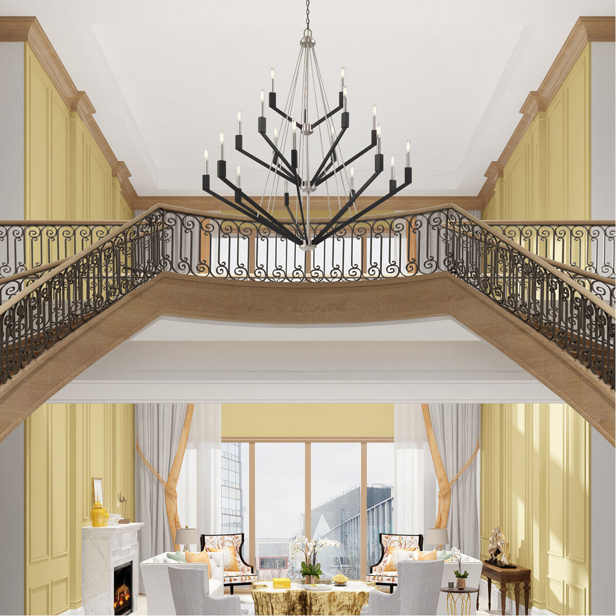 Beckett 18 Light 44 inch Brushed Nickel & Black Foyer Chandelier Ceiling Light