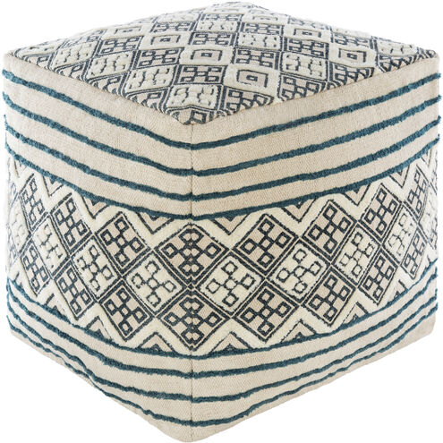 Tanya 18 inch Ivory/Cream/Blue Pouf