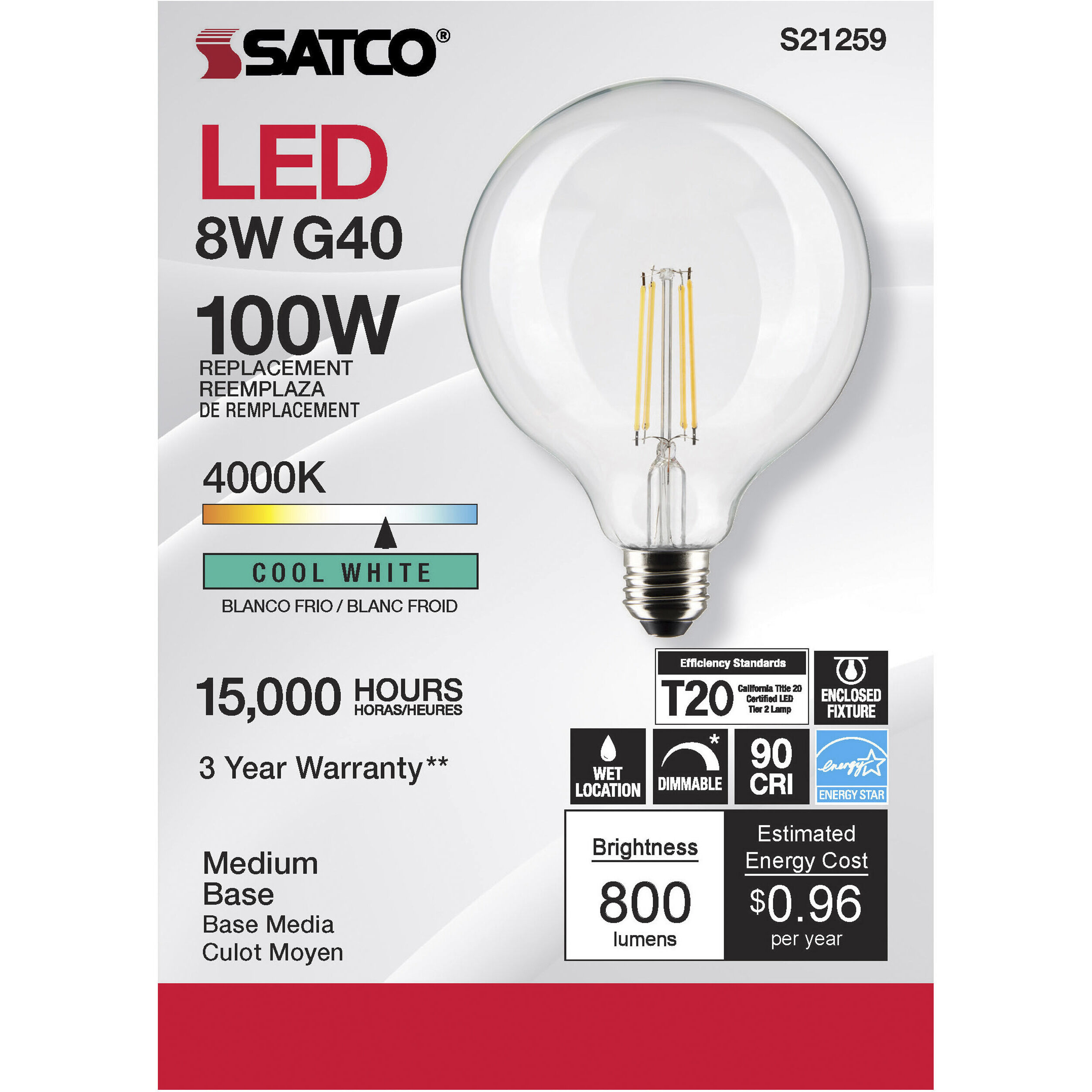 Lumos LED Medium Medium 8.00 watt 4000K LED Filament