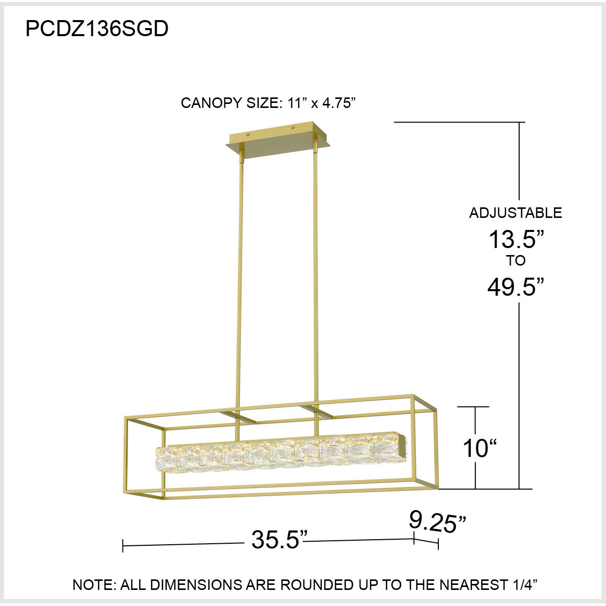 Dazzle LED 36 inch Soft Gold Linear Chandelier Ceiling Light