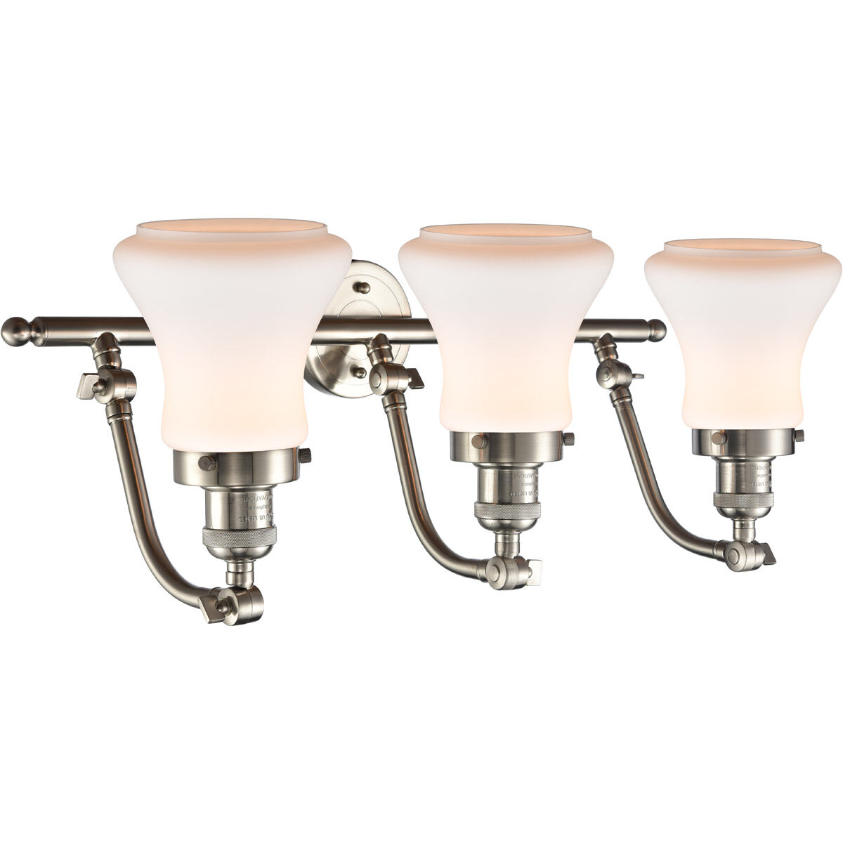 Franklin Restoration Bellmont 3 Light 28 inch Brushed Satin Nickel Bath Vanity Light Wall Light in Matte White Glass, Franklin Restoration