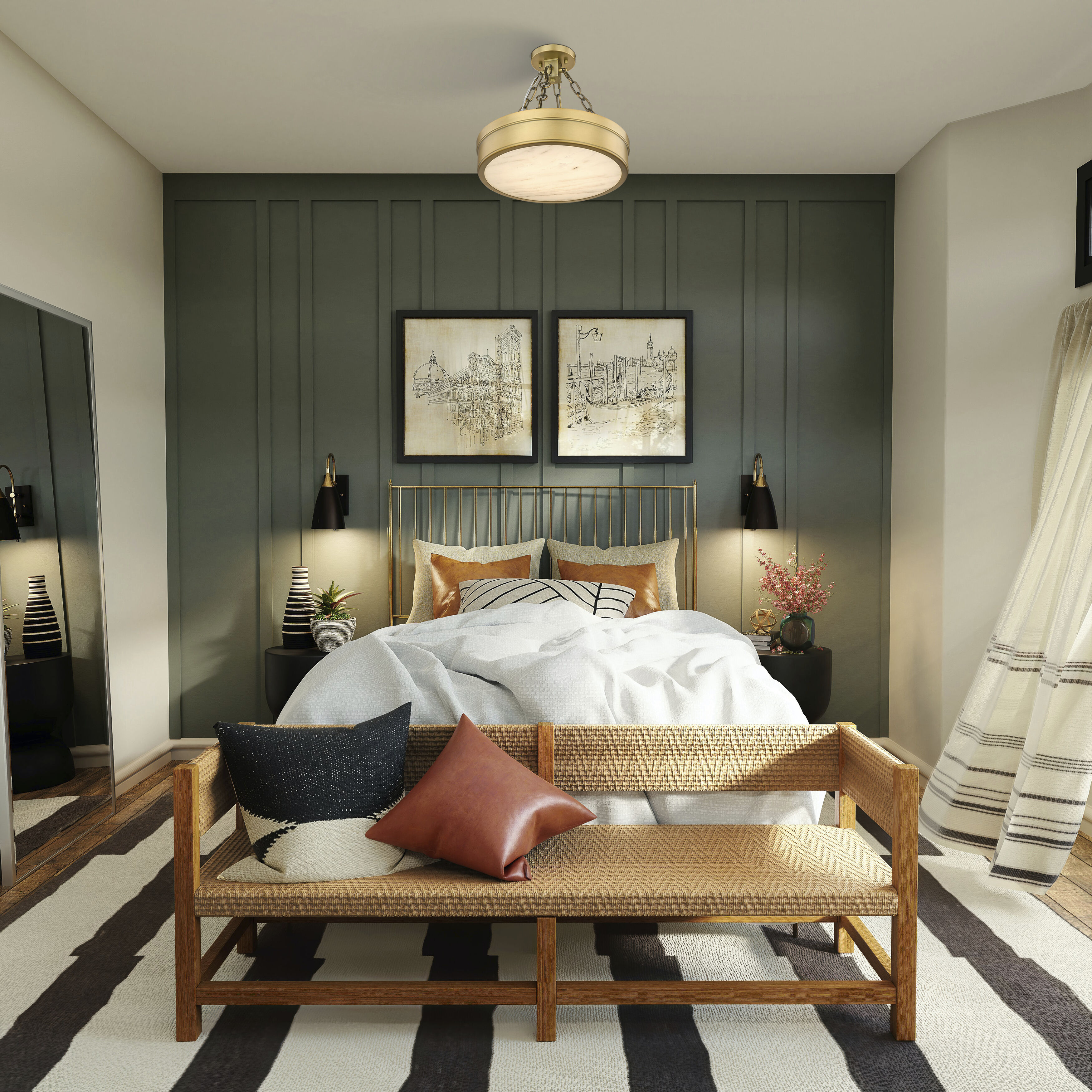 Anders LED 15 inch Rubbed Brass Semi Flush Mount Ceiling Light