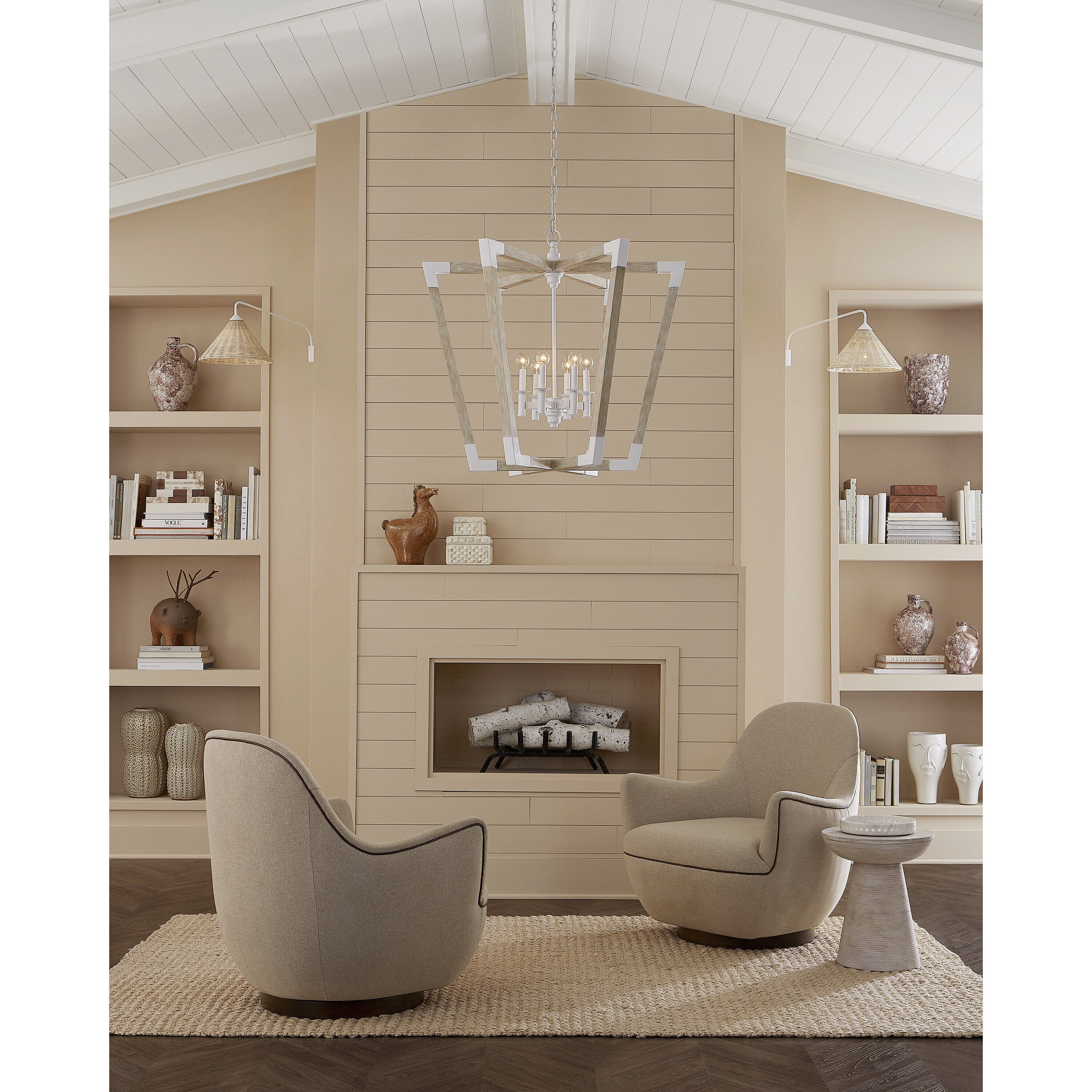 Bastian 6 Light 37.25 inch Sugar White and Sandstone Lantern Chandelier Ceiling Light, Large