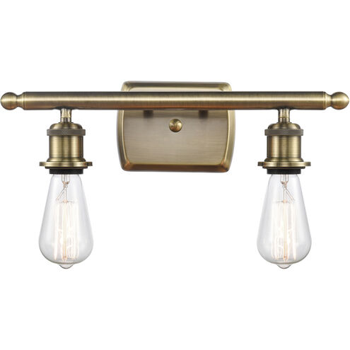 Ballston Bare Bulb 2 Light 16 inch Antique Brass Bath Vanity Light Wall Light in Incandescent, No Shade, Ballston