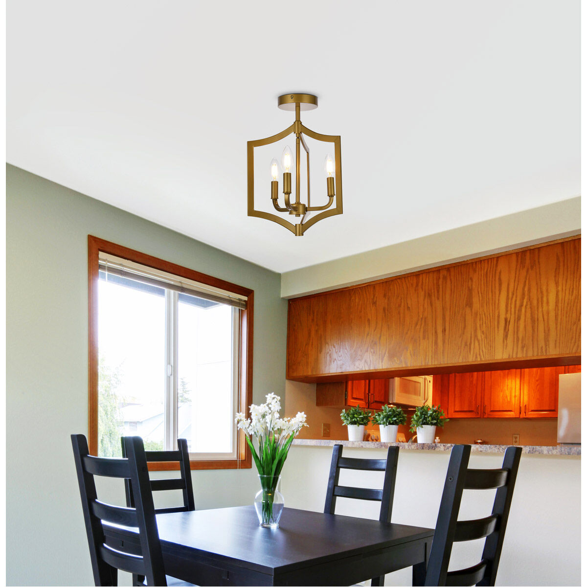 Kiera 3 Light 12 inch Brass Flush Mount Ceiling Light