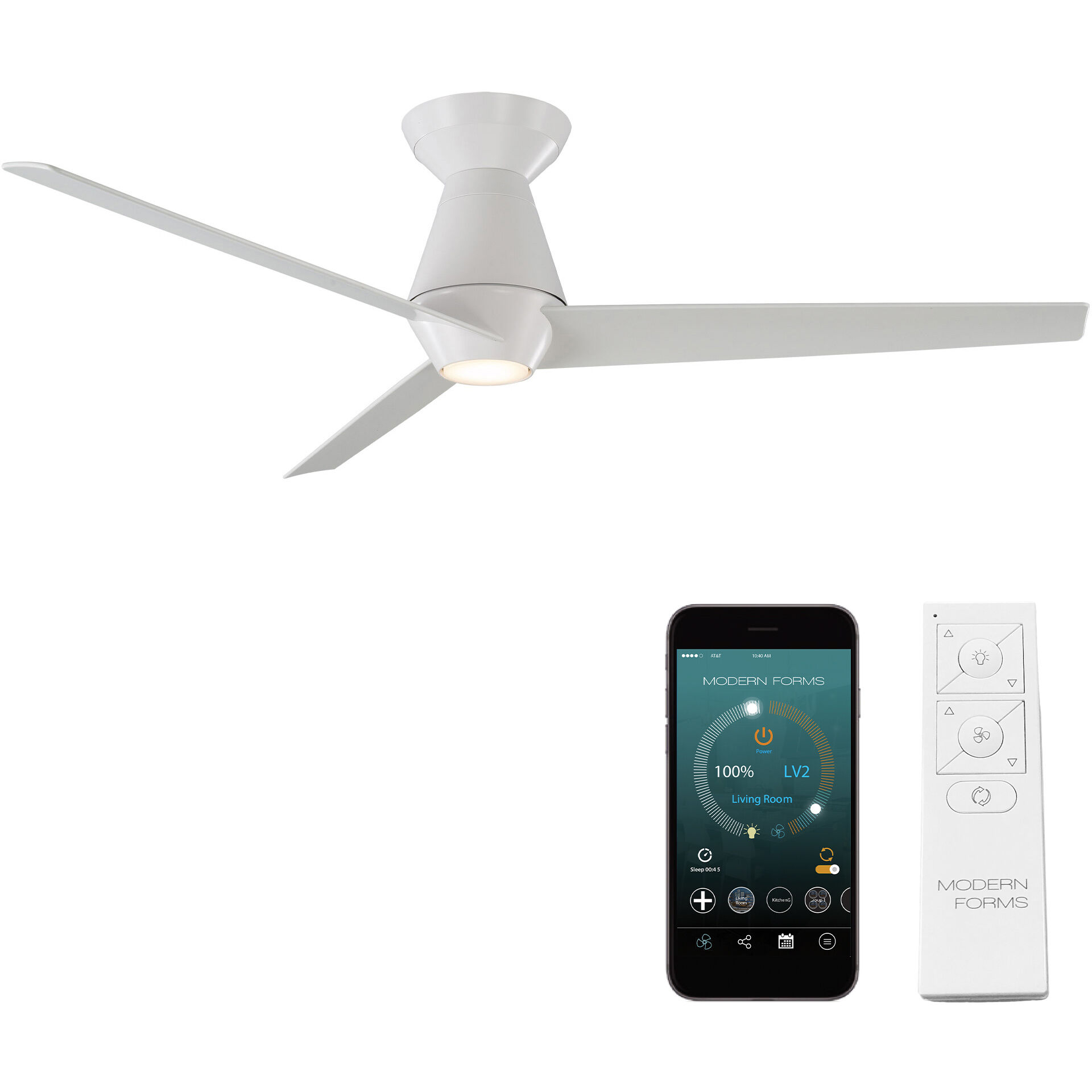 Slim 52 inch Matte White Ceiling Fan in 3000K, Smart Ceiling Fan