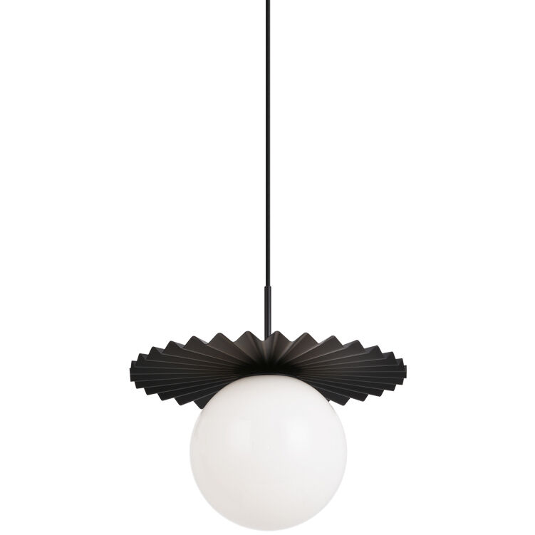 Modern Ruff 1 Light 13.88 inch Black Pendant Ceiling Light in Black and Opal Glass