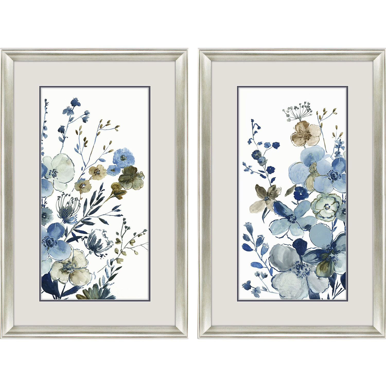 Florals Blue and Brown and Gray Framed Art, Propac