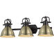Duncan 3 Light 25 inch Matte Black Bath Vanity Wall Light in Aged Brass