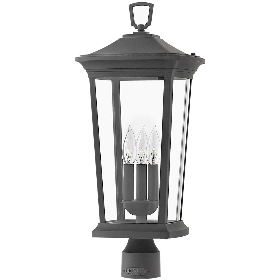 Bromley 3 Light 22.75 inch Museum Black Outdoor Post Mount Lantern in Non-LED