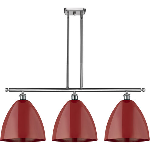 Ballston Plymouth Dome 3 Light 39 inch Brushed Satin Nickel Island Light Ceiling Light in Matte Red