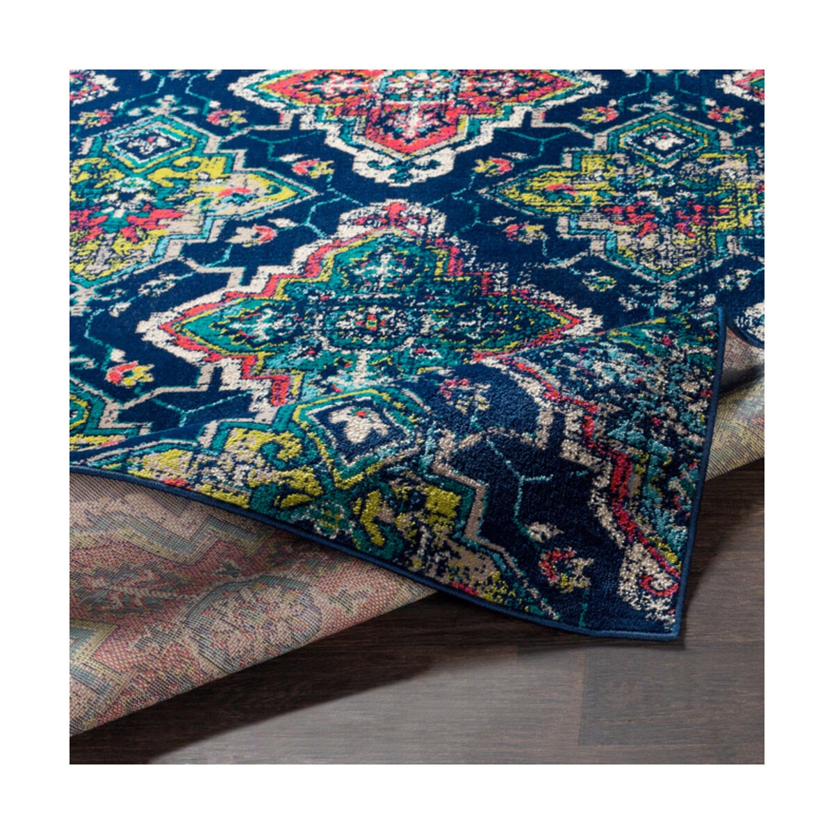 Paramount 35 X 22 inch Dark Blue/Fuschia/Bright Orange/Teal/Lime/Cream Rugs, Rectangle