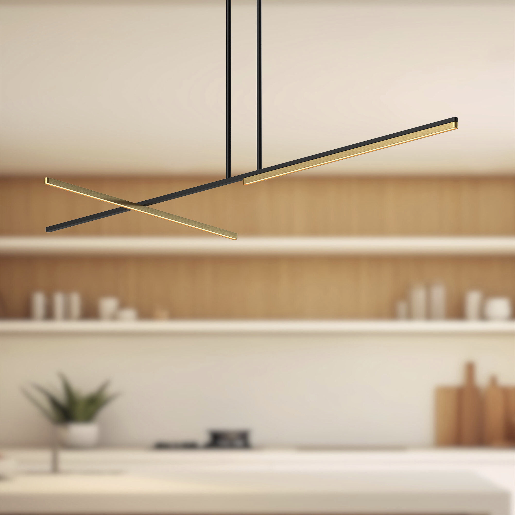 Shift LED 59.88 inch Black and Brushed Gold Linear Pendant Ceiling Light
