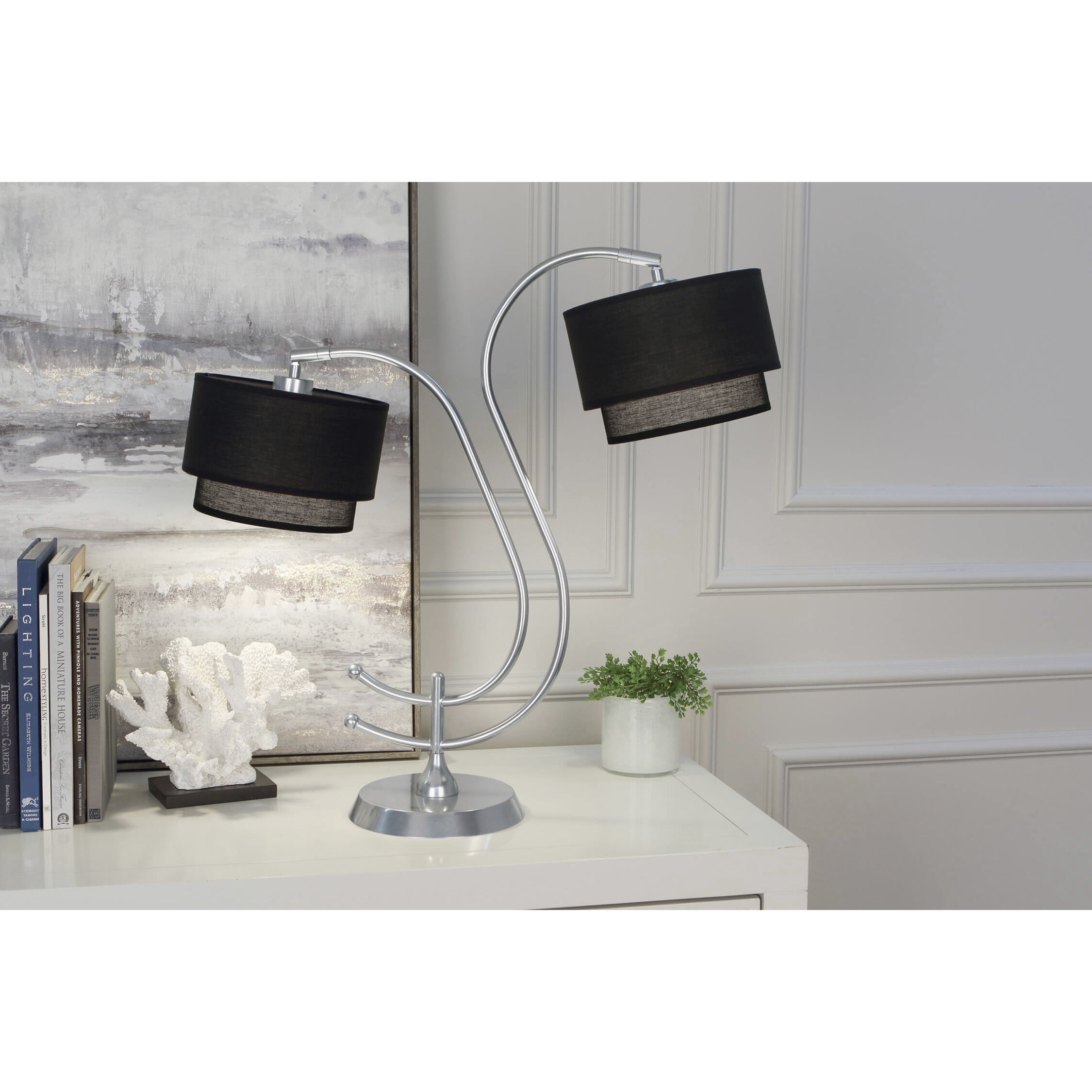 Charlee 25 inch 100 watt Chrome Table Lamp Portable Light in Raven Black