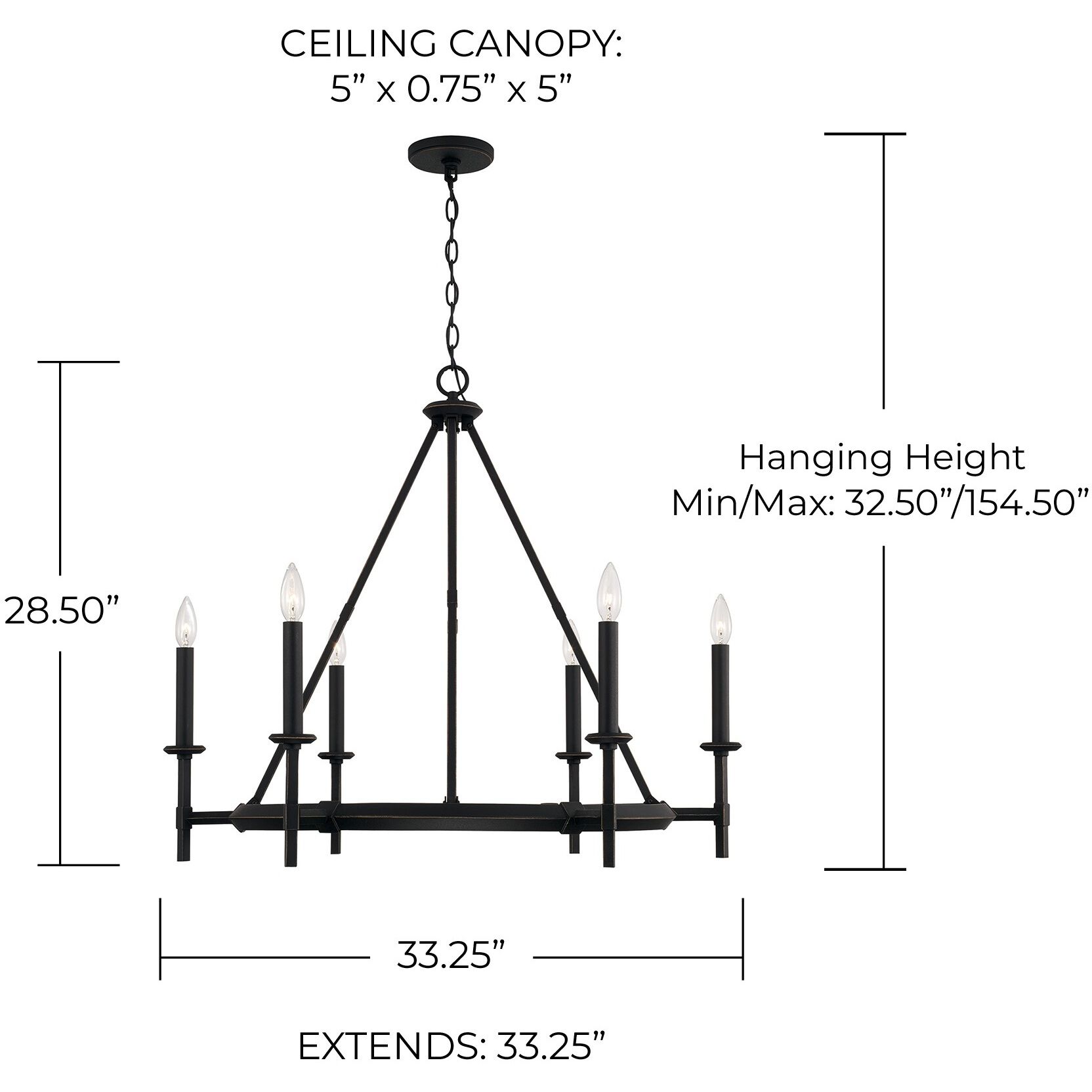 Ogden 6 Light 33 inch Brushed Black Iron Chandelier Ceiling Light