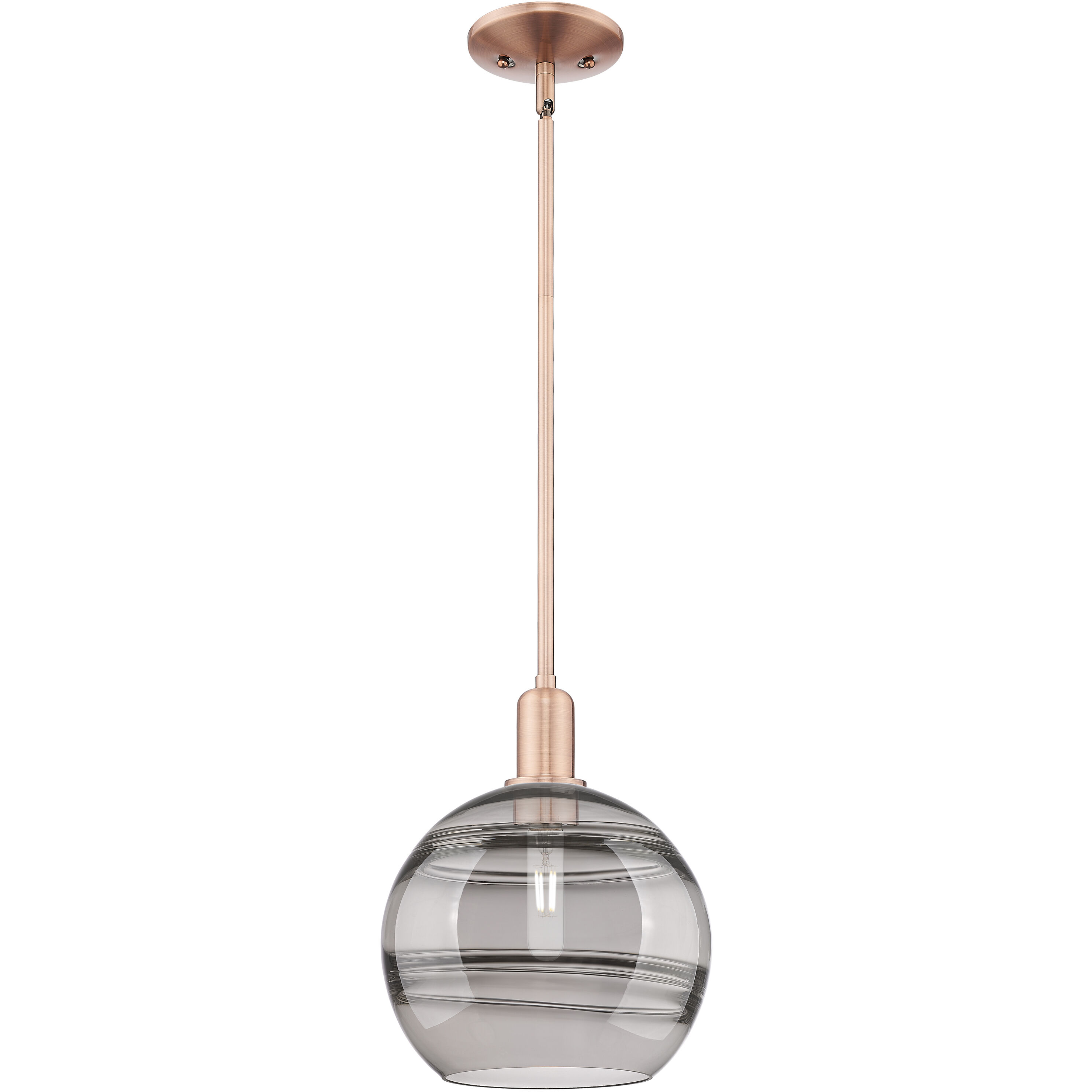 Arcadia Rochester 1 Light 10 inch Antique Copper Mini Pendant Ceiling Light in Light Smoke Glass