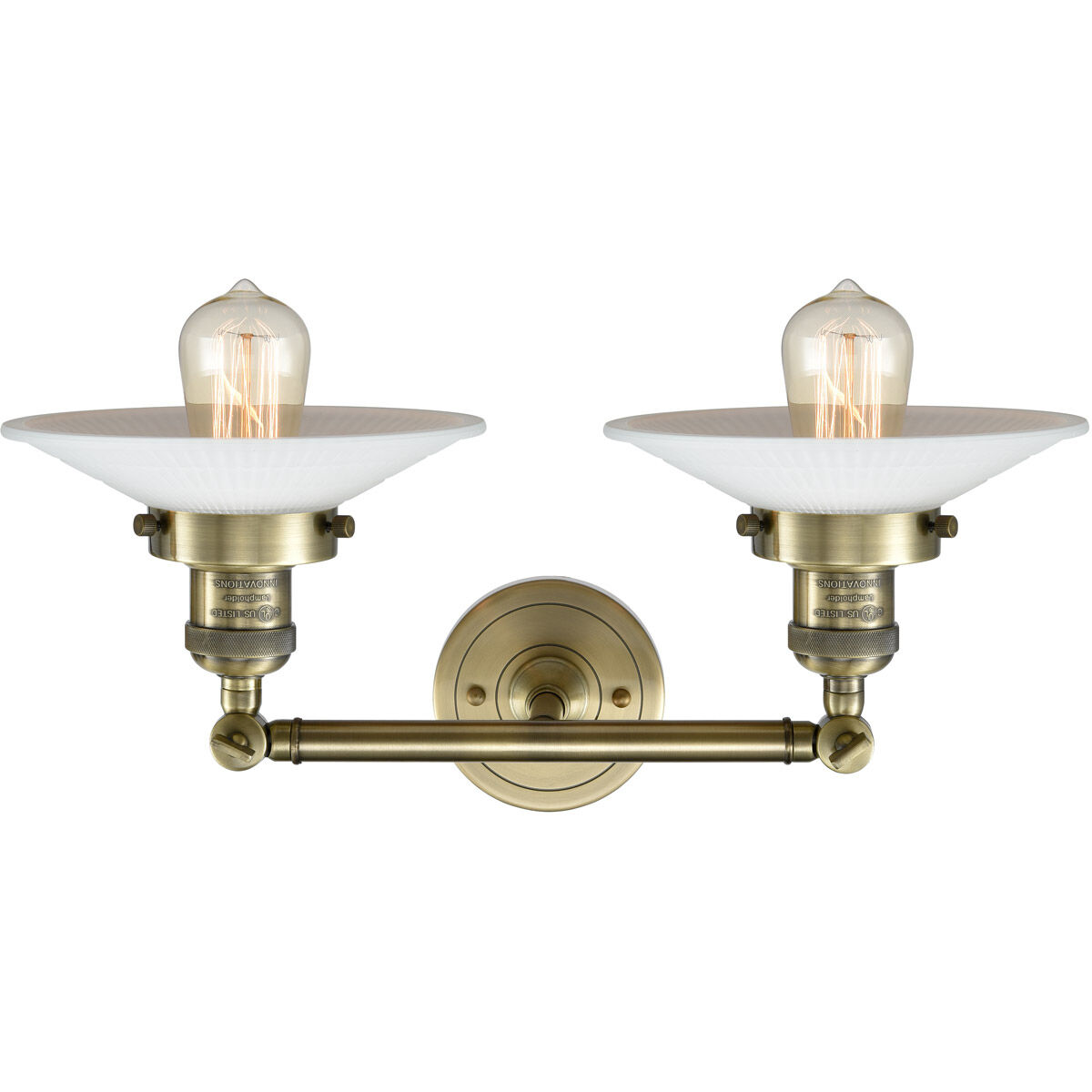 Franklin Restoration Halophane LED 18 inch Antique Brass Bath Vanity Light Wall Light in Matte White Halophane Glass, Franklin Restoration
