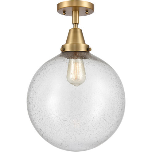 Franklin Restoration Beacon LED 12 inch Brushed Brass Flush Mount Ceiling Light in Seedy Glass