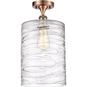 Ballston Cobbleskill LED 9 inch Antique Copper Semi-Flush Mount Ceiling Light in Deco Swirl Glass
