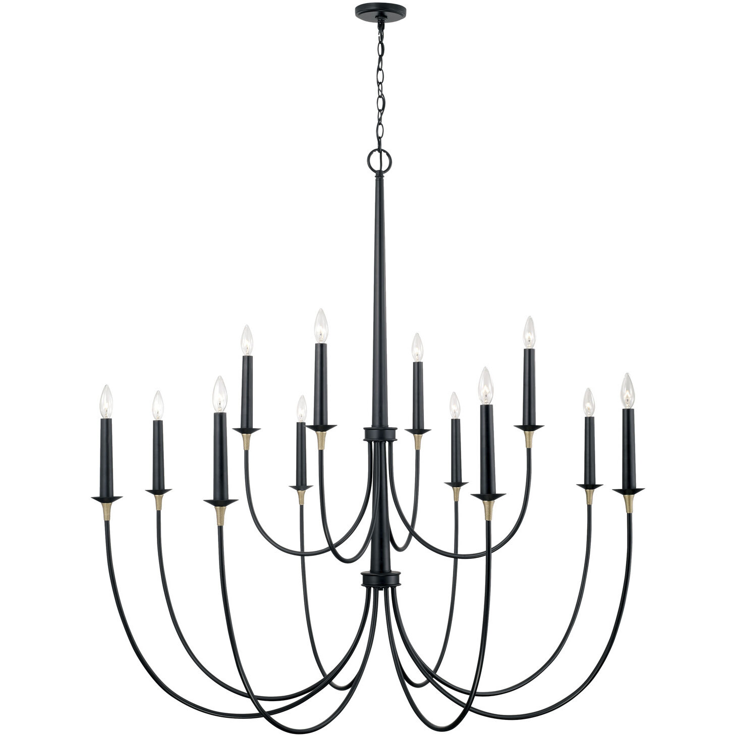 Amara 12 Light 54 inch Matte Black with Brass Chandelier Ceiling Light 