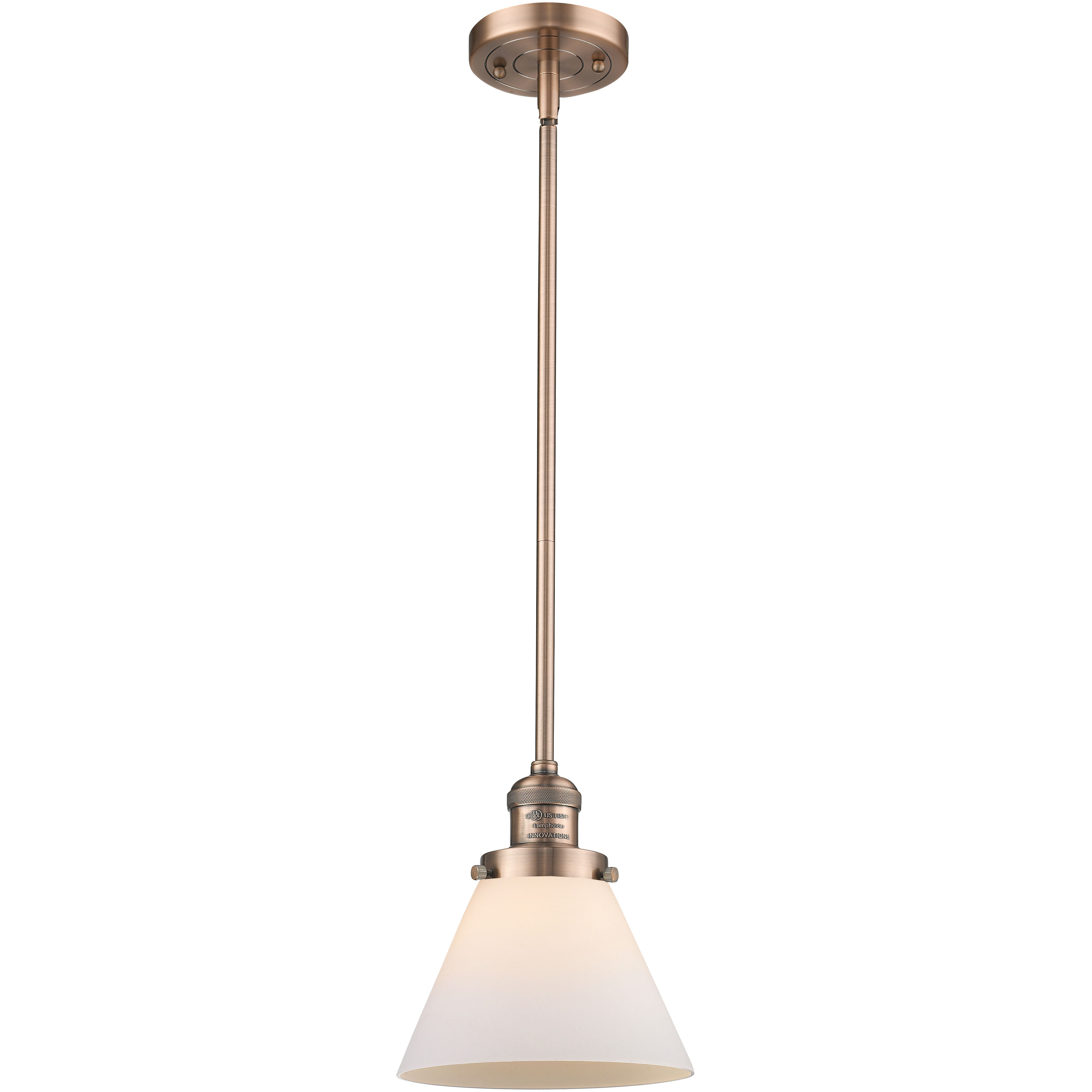 Franklin Restoration Cone 1 Light 8 inch Antique Copper Mini Pendant Ceiling Light in Incandescent, Matte White, Franklin Restoration