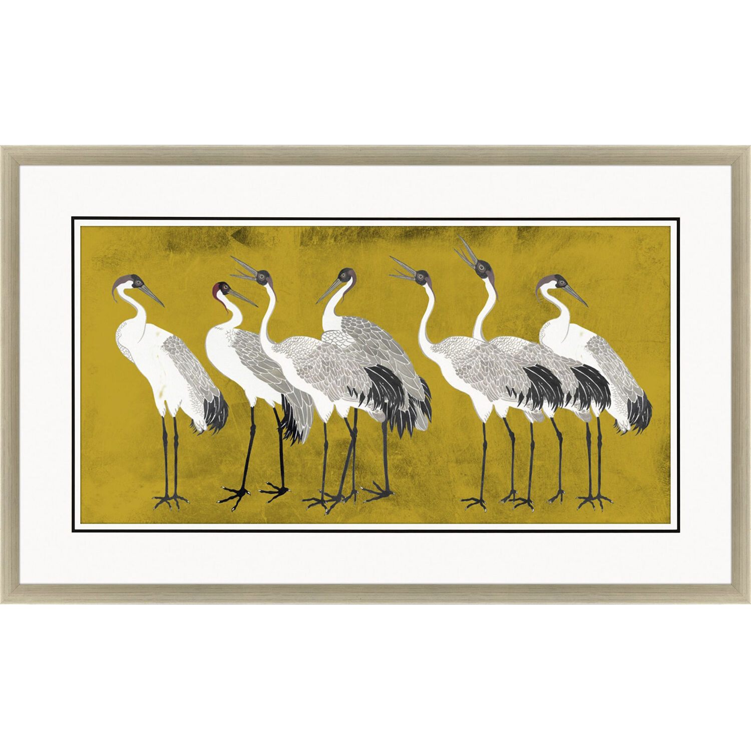 Song of the Crane Yellow and Black and Multi and White Framed Art