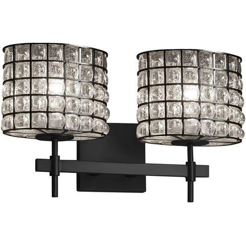 Wire Glass LED 15.5 inch Brushed Nickel Bath Vanity Light Wall Light in 1400 Lm LED, Grid with Clear Bubbles, Oval
