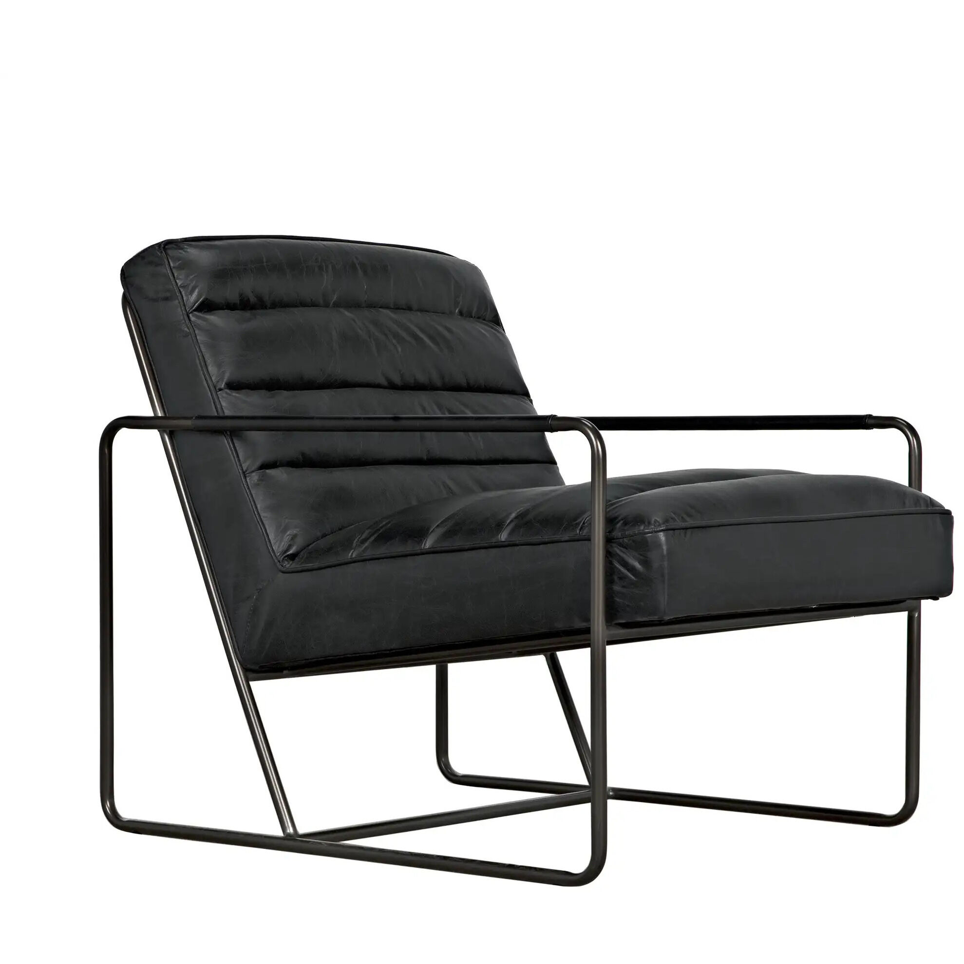 Demeter Metal and Black Leather Occasional Chair