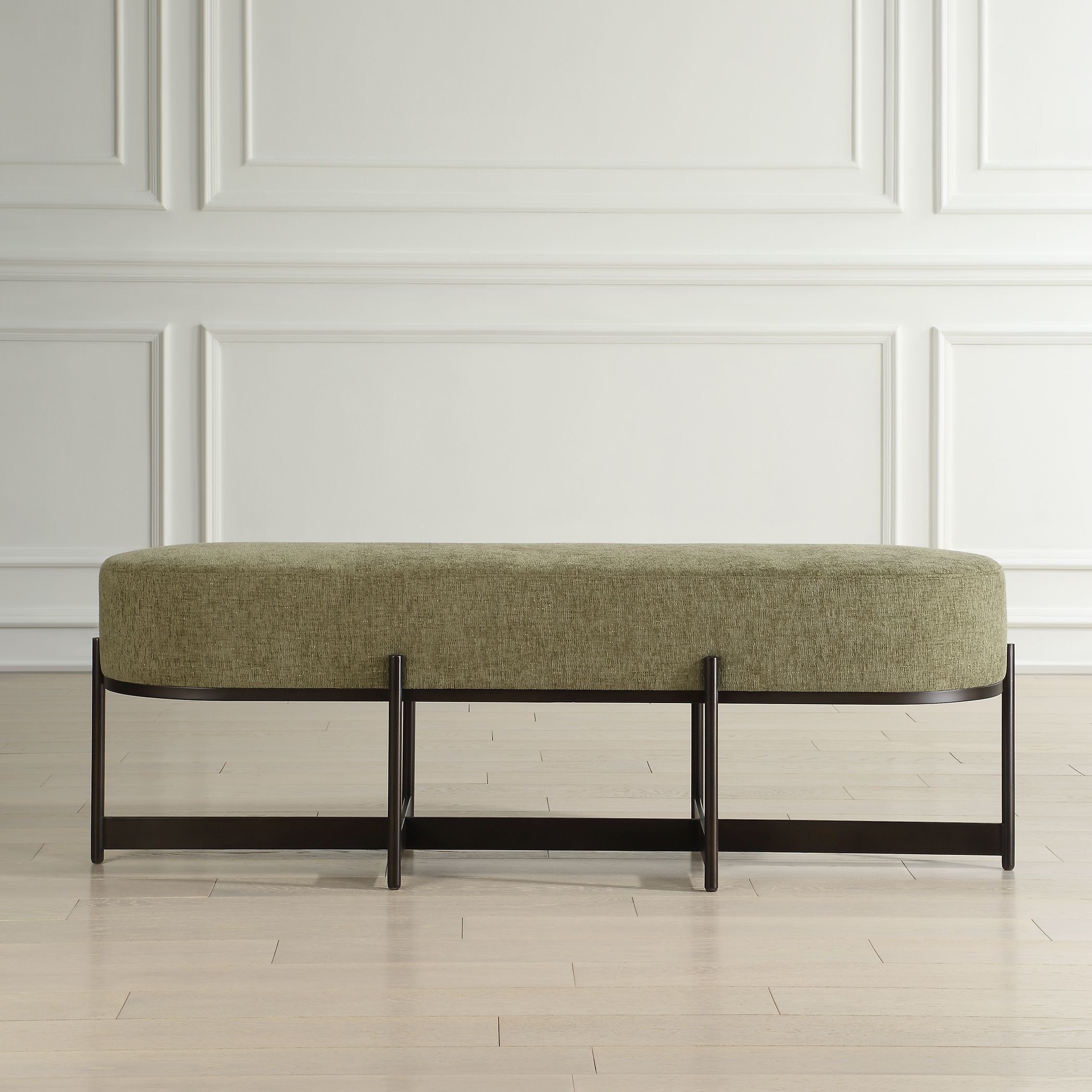 Merino Textured Moss Toned Polyester and Bronze Bench