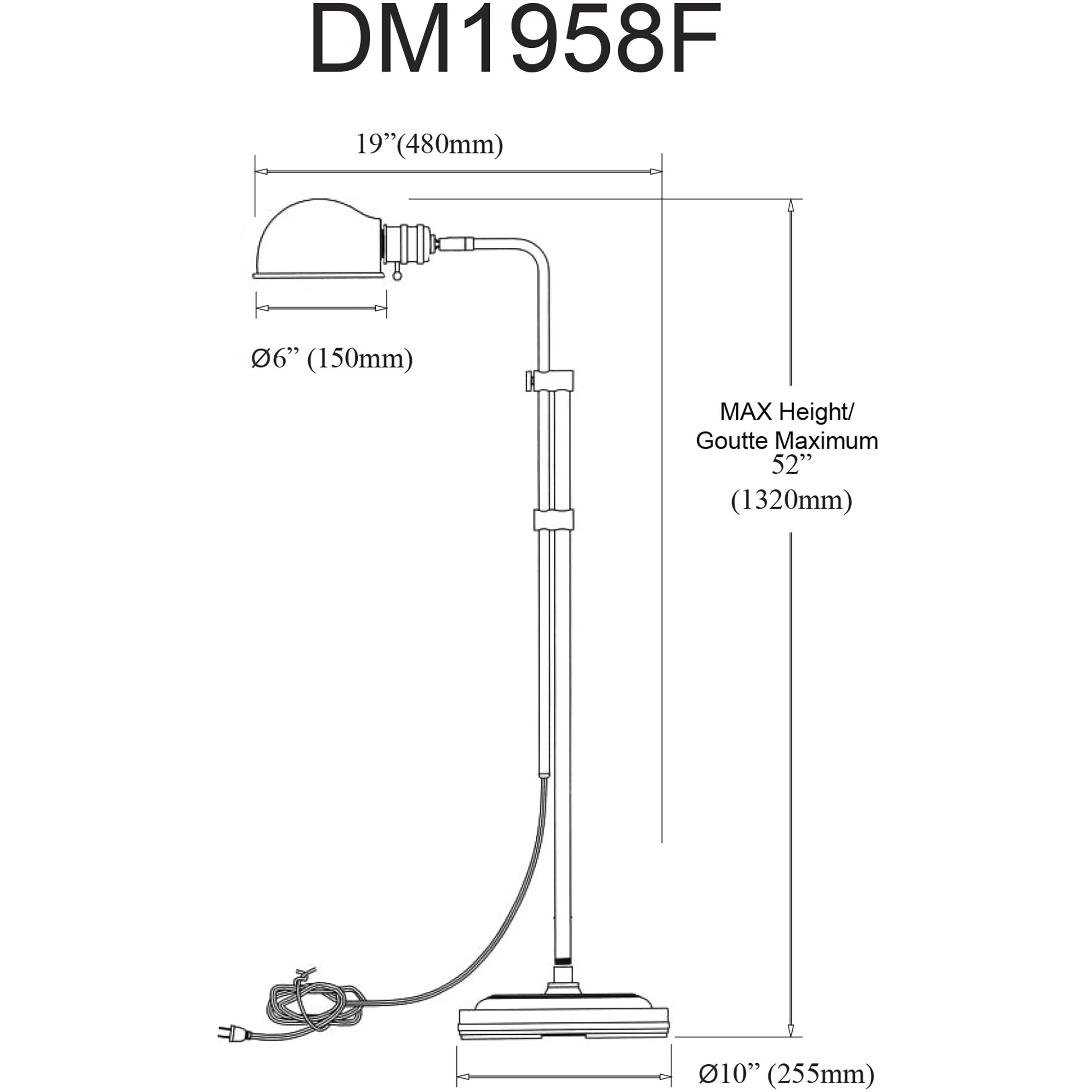 Fedora 40 inch 60.00 watt Matte Black Task Floor Lamp Portable Light