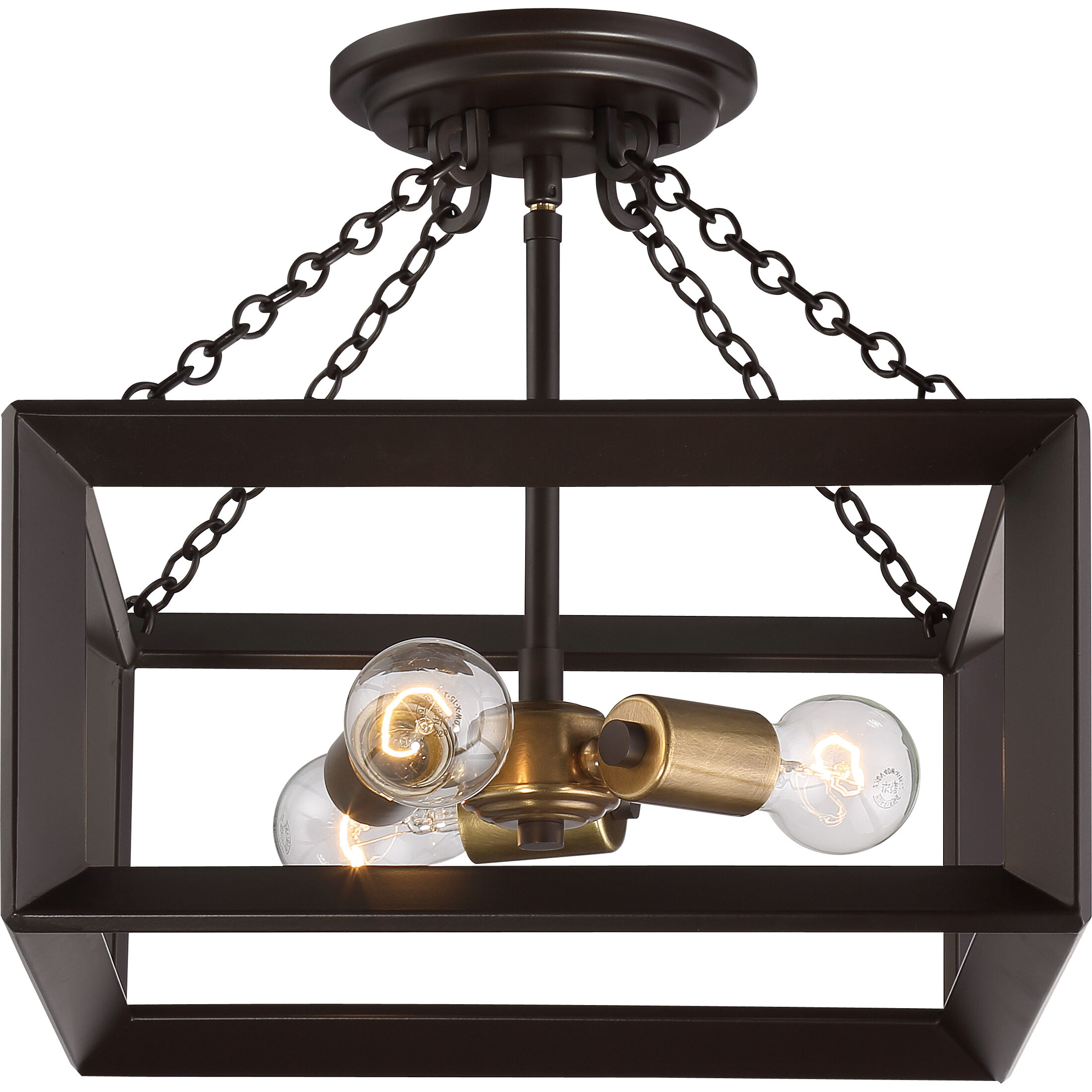 Brook Hall 3 Light 14 inch Western Bronze Semi-Flush Mount Ceiling Light