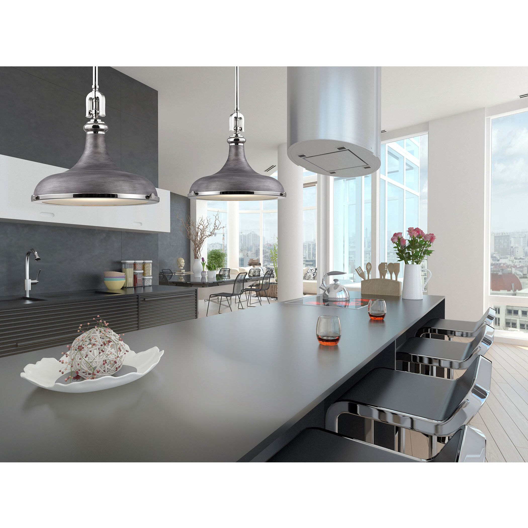 Rutherford 1 Light 15 inch Weathered Zinc Pendant Ceiling Light