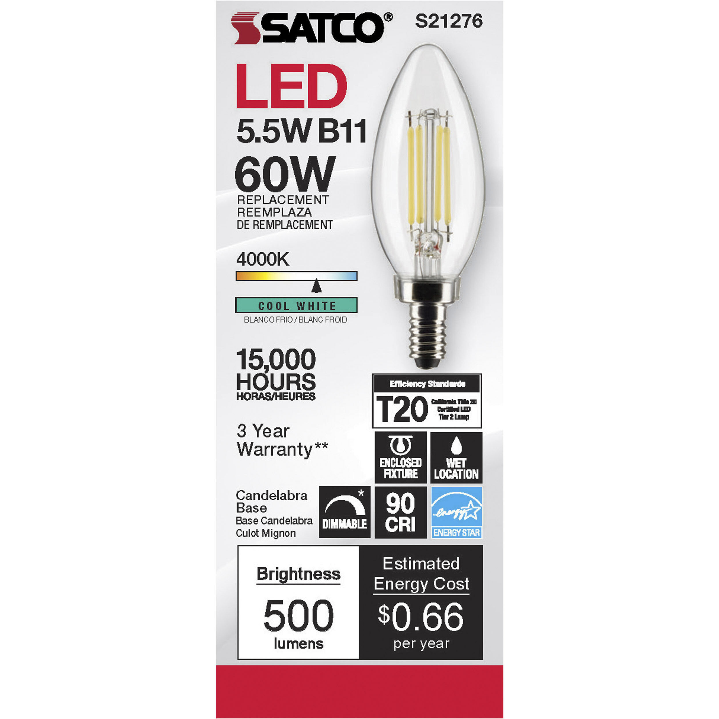 Lumos LED Candelabra Candelabra 5.50 watt 4000K LED Filament