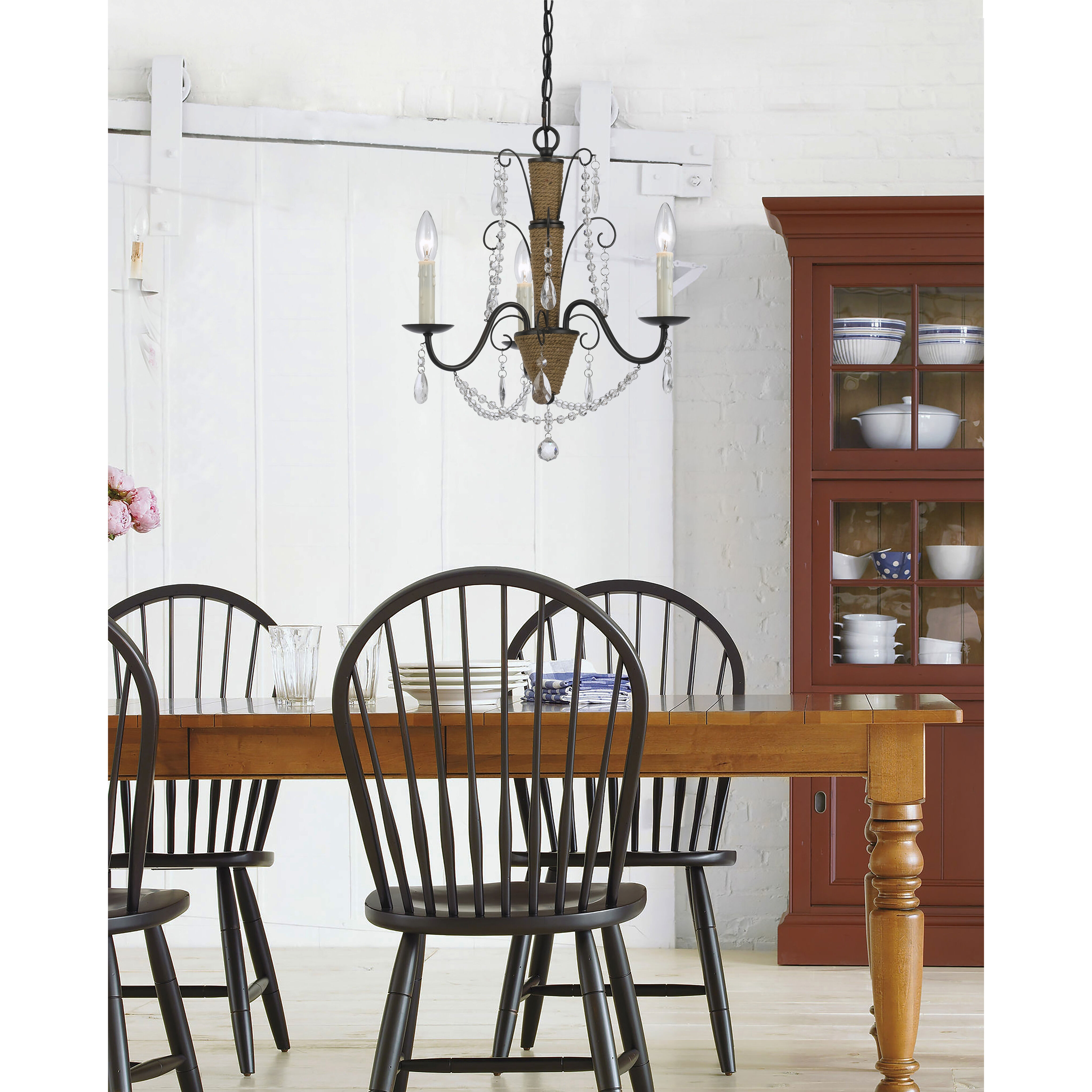 Antigo 3 Light 18 inch Antigo Rattan and Crystal Chandelier Ceiling Light