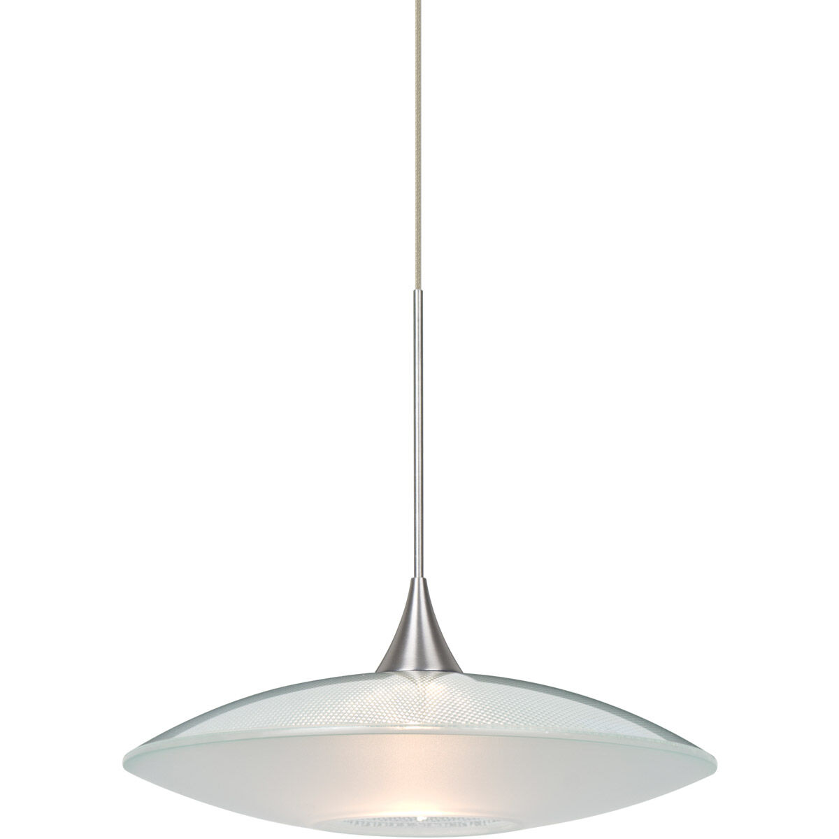 Spazio LED Satin Nickel Cord Pendant Ceiling Light in Clear/Frost Spazio Glass
