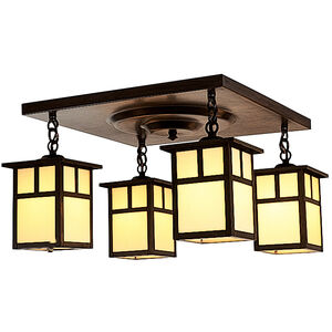 Mission 4 Light 16.88 inch Mission Brown Flush Mount Ceiling Light in Amber Mica, Empty