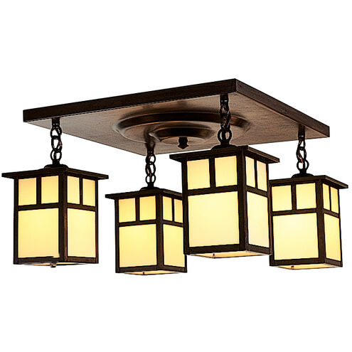 Mission 4 Light 16.88 inch Verdigris Patina Flush Mount Ceiling Light in White Opalescent, T-Bar Overlay