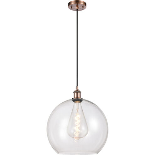 Ballston Athens LED 13.75 inch Antique Copper Pendant Ceiling Light in Clear Glass, Black Textured