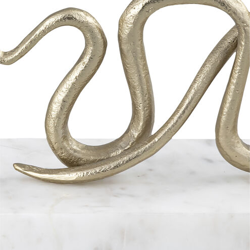 Snake 8 X 4 inch Polished Brass and White Bookends